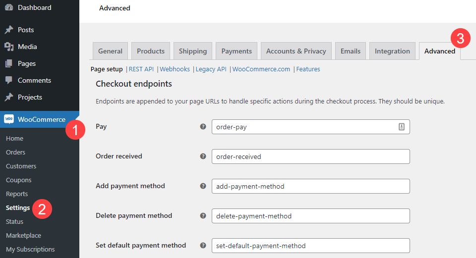 woocommerce endpoints