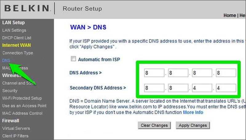 change dns in router