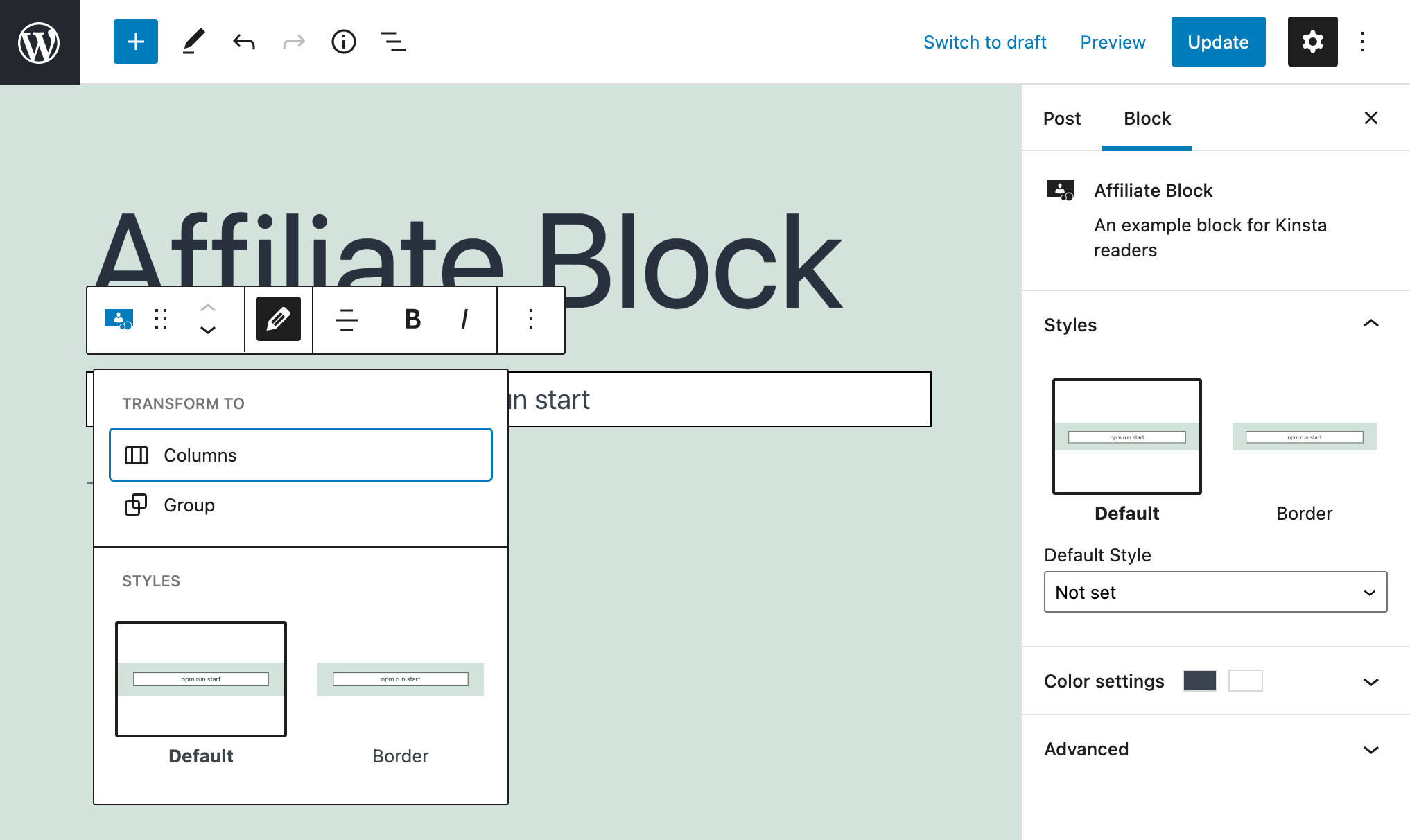 Two predefined block styles.