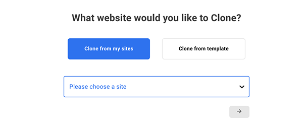 Where you clone a site in The Hub.
