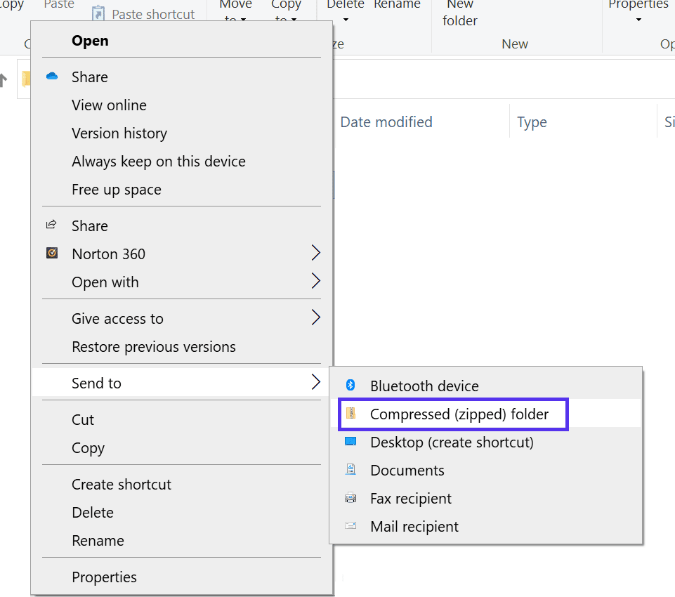 Screenshot of Windows Explorer's right-click menu under 