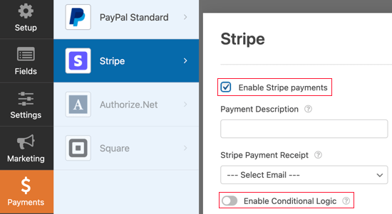 Check the ‘Enable Stripe Payments’ Box