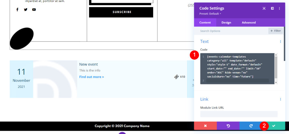Add The Events Calendar Shortcodes to Your Divi Footer