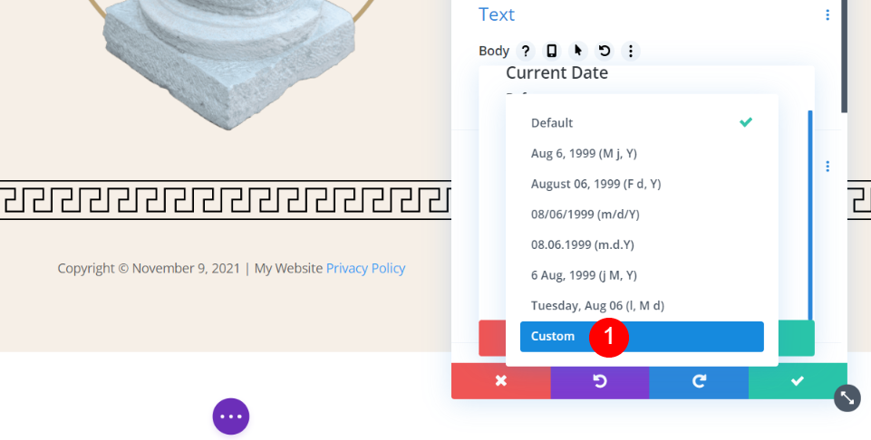 Customize the Divi Copyright Footer Date Format