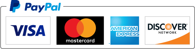 PayPal's accepted payment trust badge, showing Visa, MasterCard, American Express, and Discover logos.
