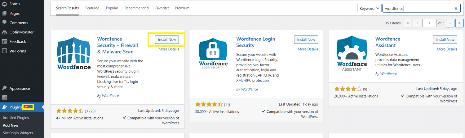 Install the Wordfence Security plugin from the WordPress plugin repository