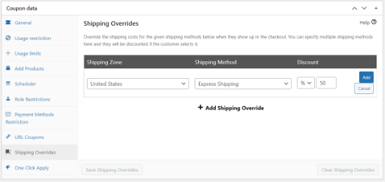 Add shipping override discount