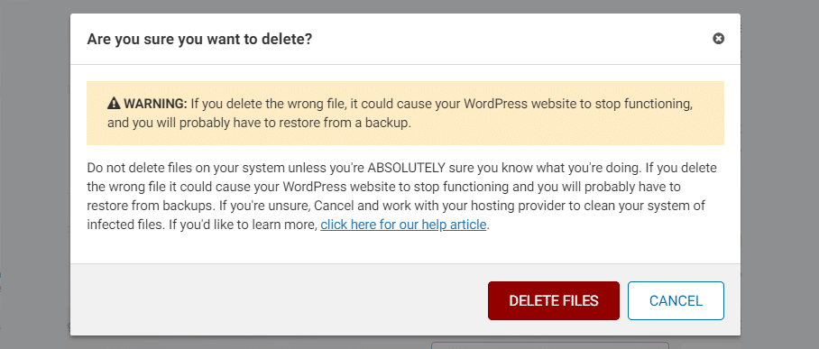 Delete files warning message