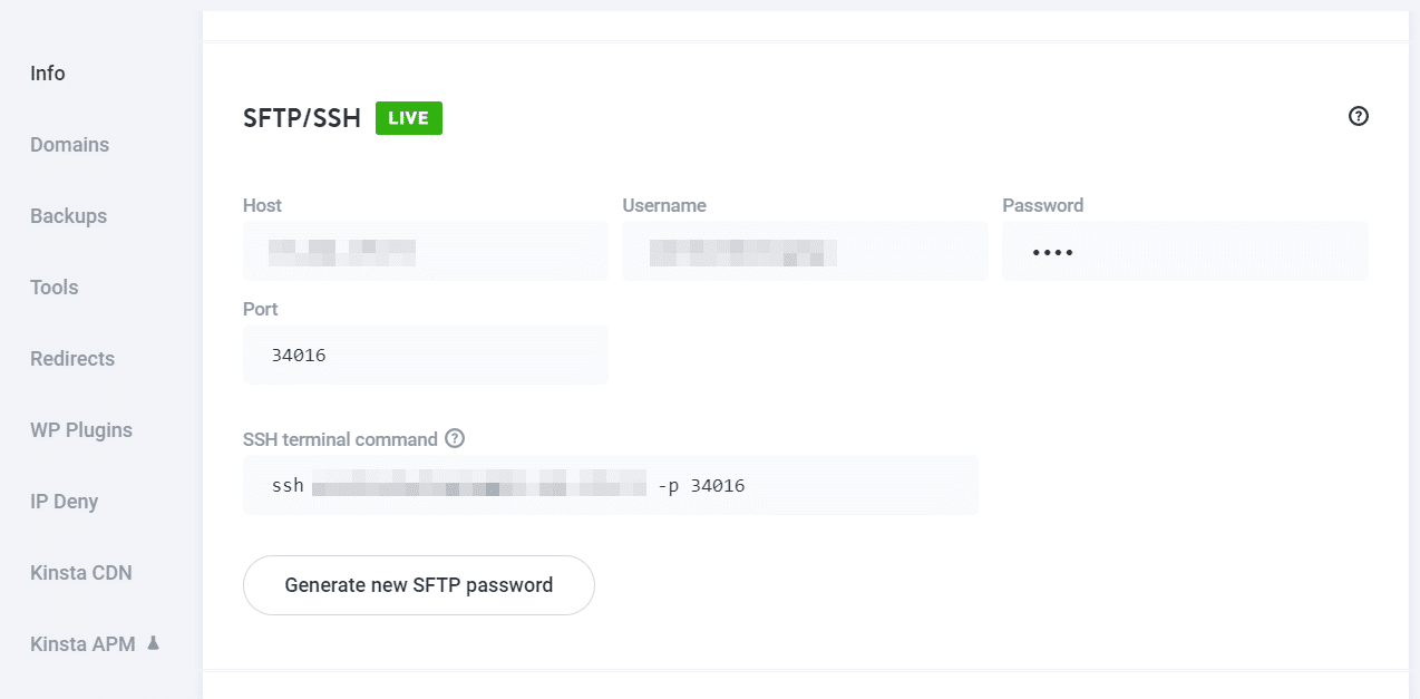 SFTP/SSH in MyKinsta