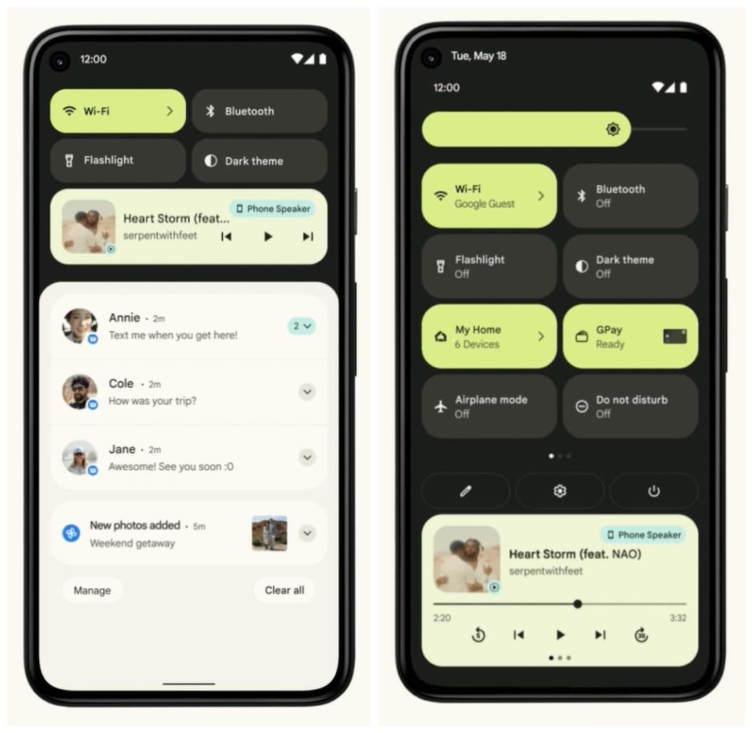 Notifications and Quick Settings in Android 12