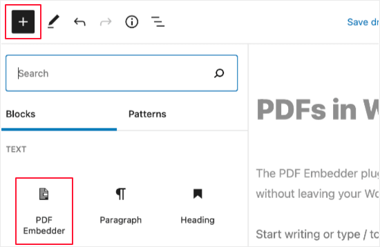 Add a PDF Embedder Block