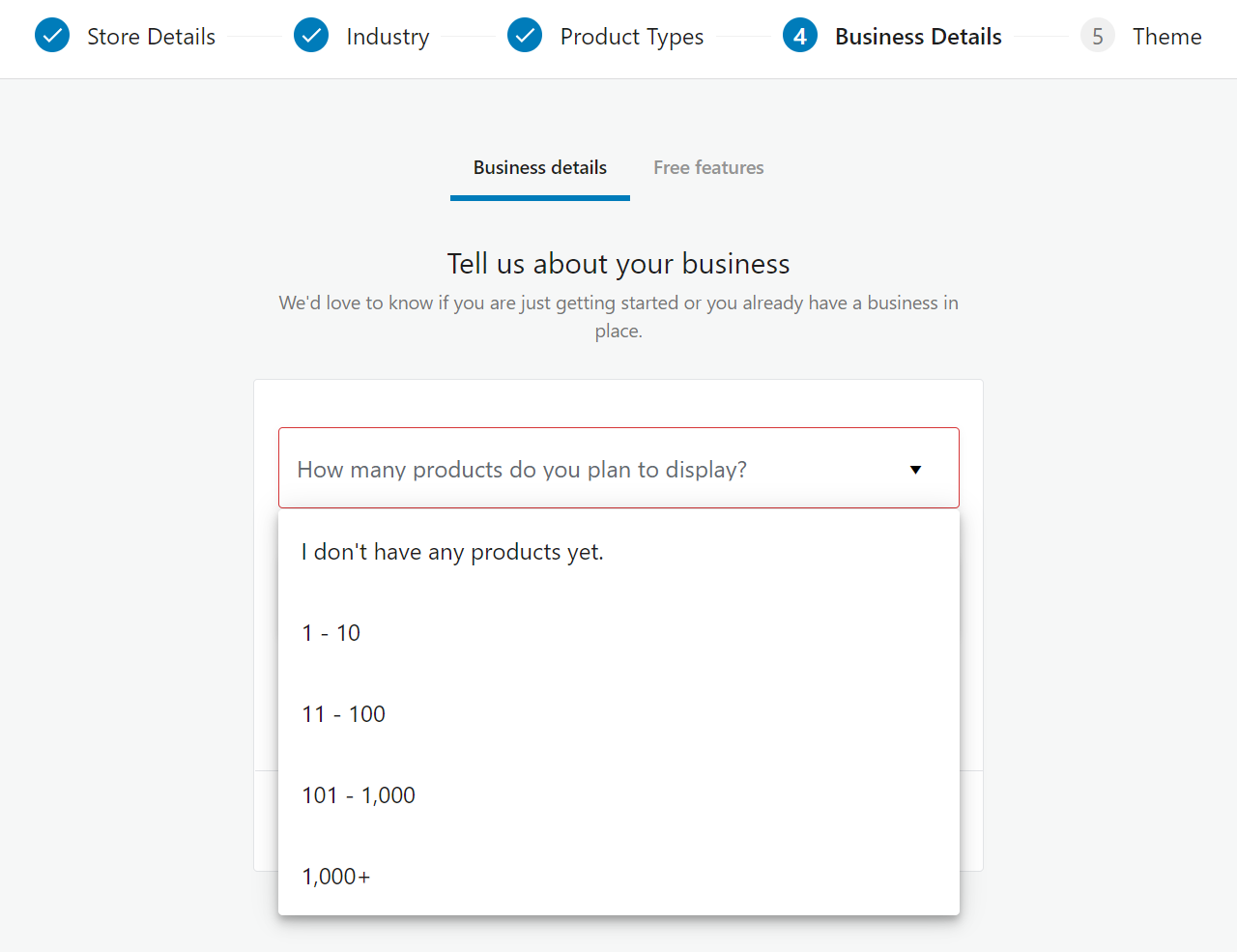 Specifying how many products you plan on selling in WooCommerce