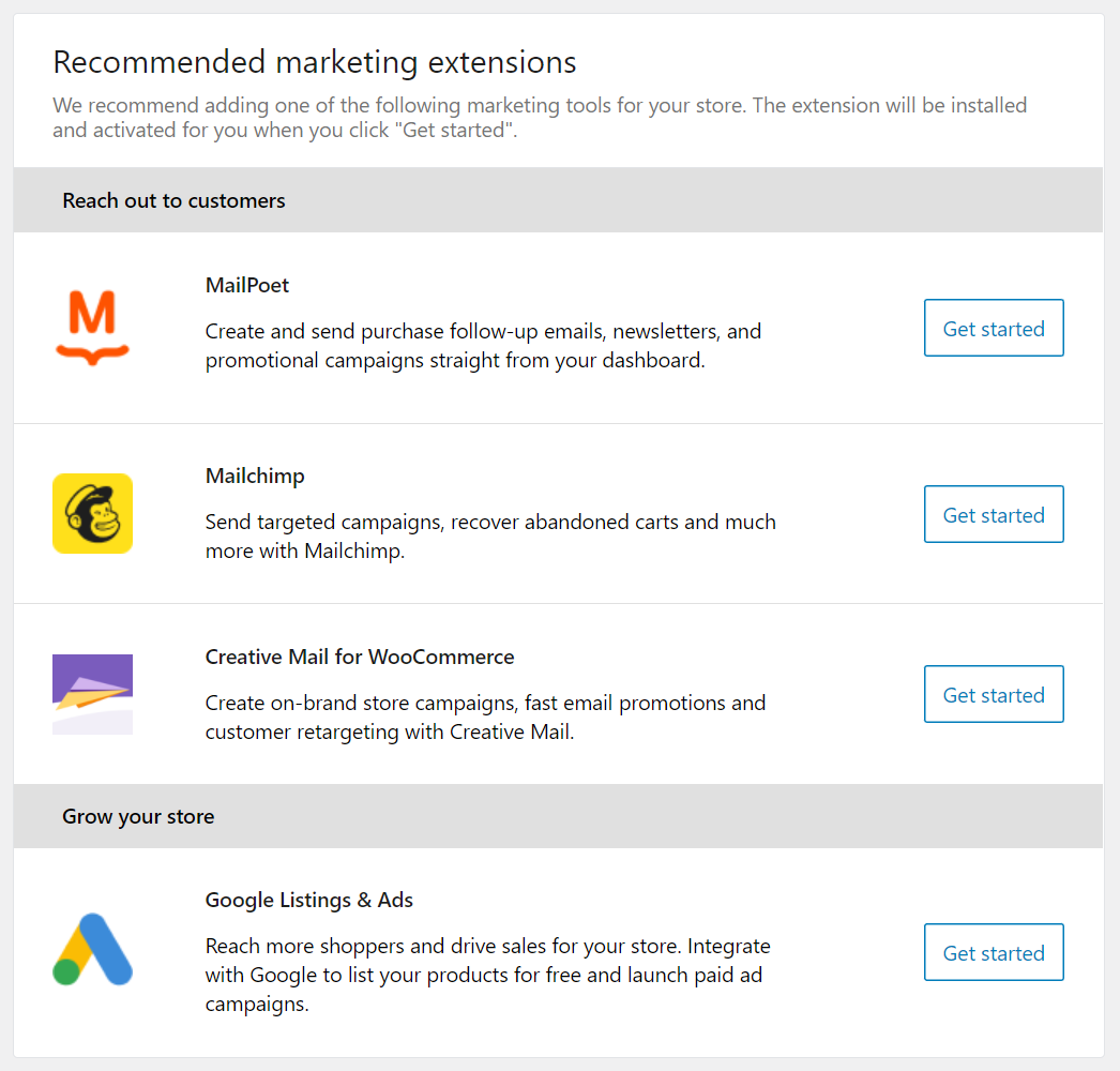 Recommended marketing extensions in WooCommerce