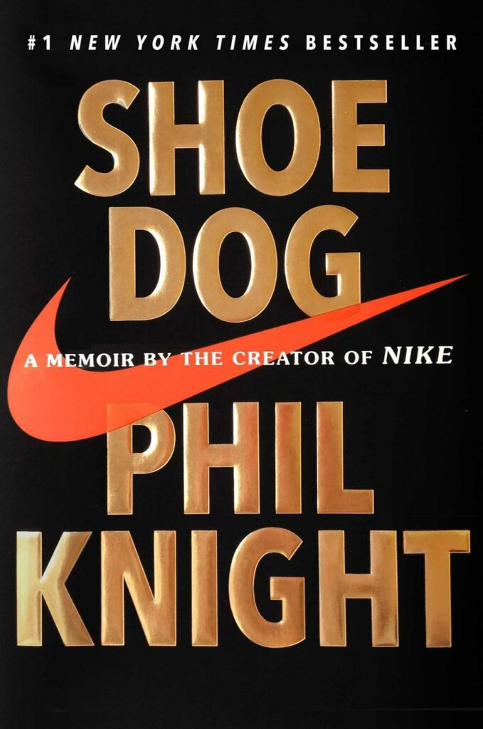 Cover of the book Shoe Dog with a Nike logo.