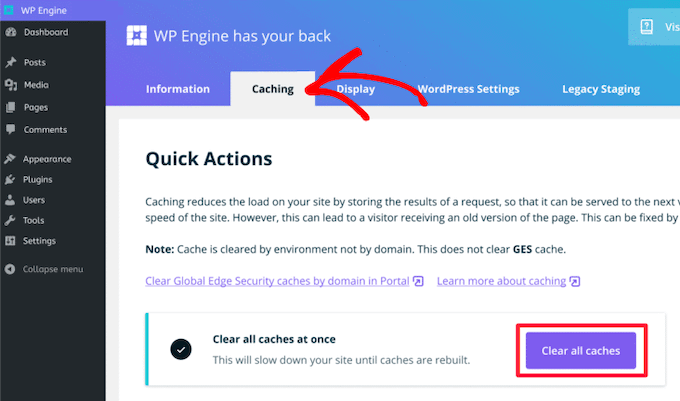 WP Engine clear cache