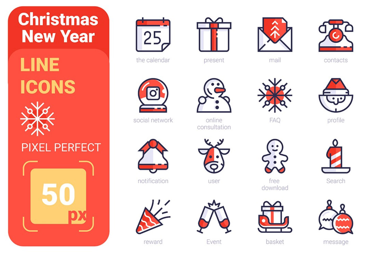 Christmas New Year Pixel Perfect Line icons