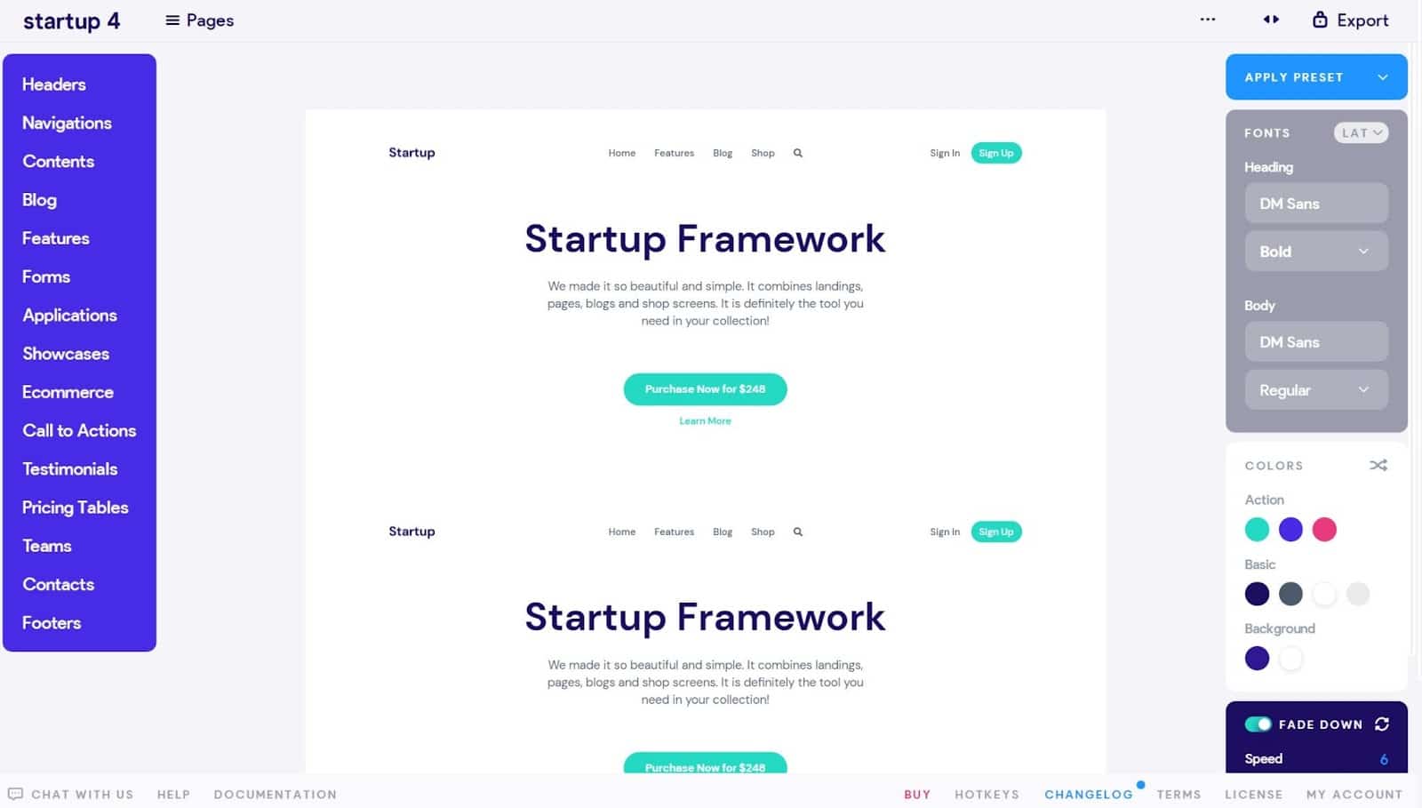 Startup 4 website builder page