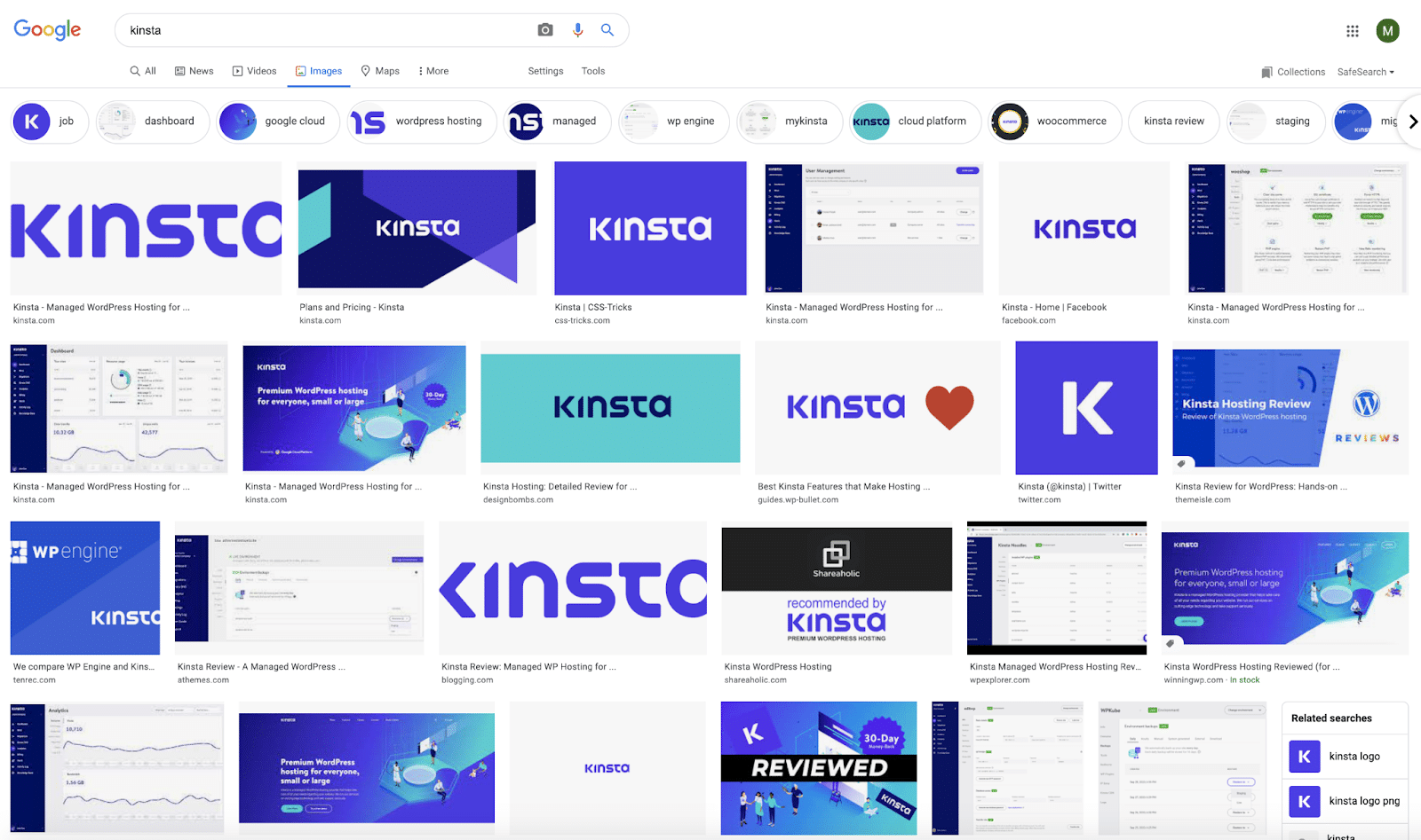 Image search results for Kinsta logo on Google.