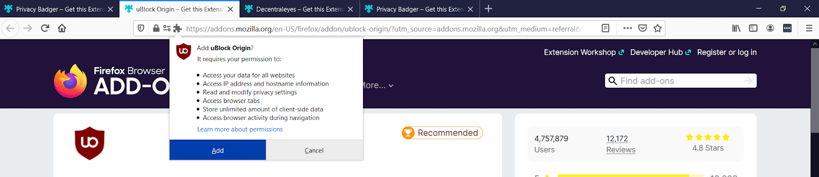 Firefox extension permissions