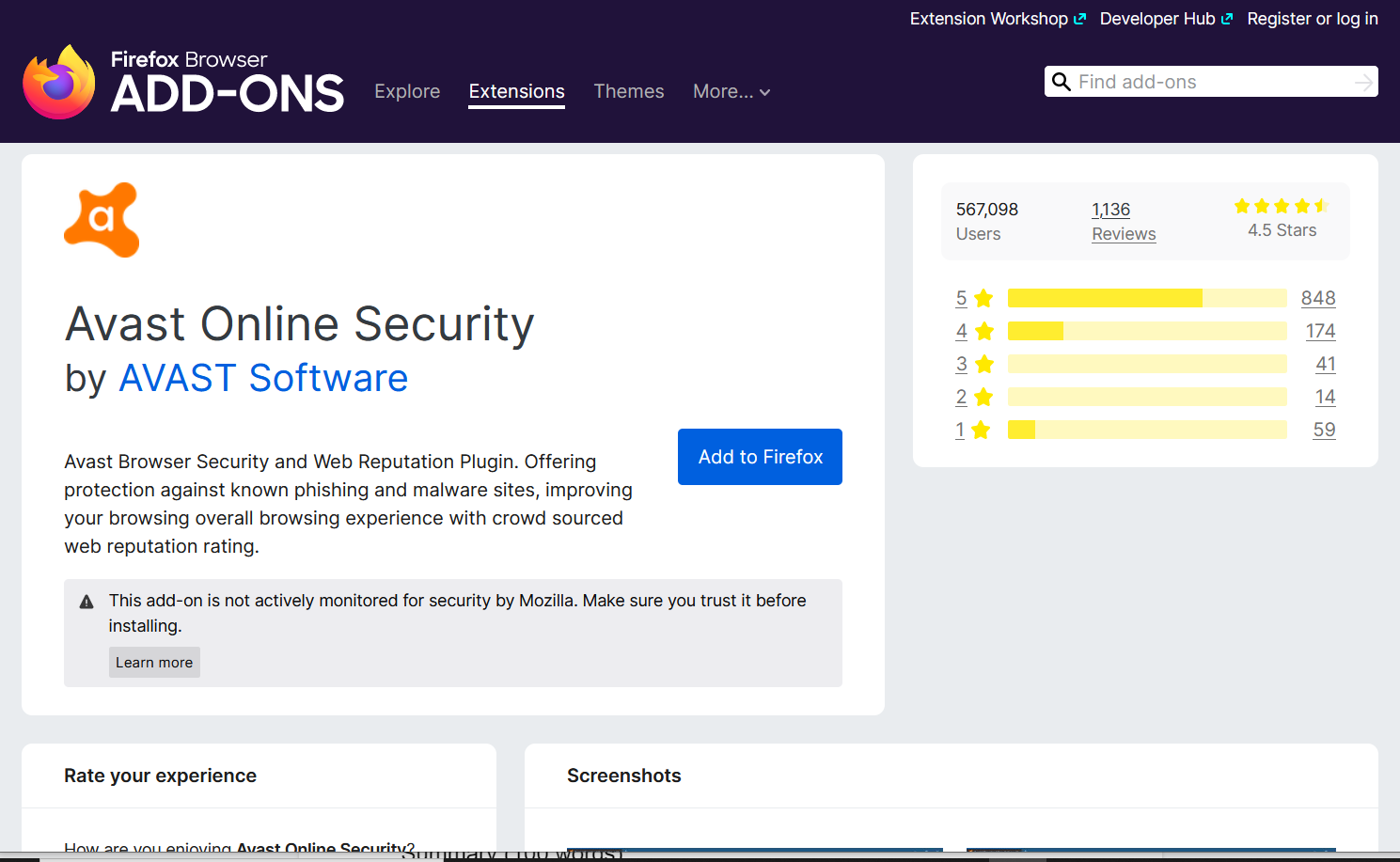 Avast Online Security Firefox extension