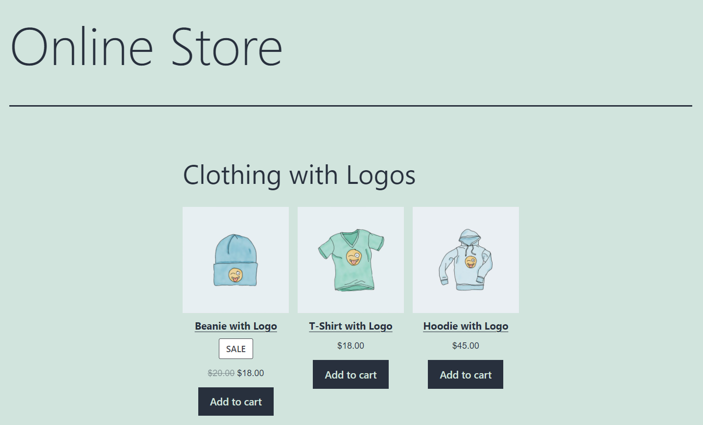A grouping of WooCommerce clothing items with logos. 