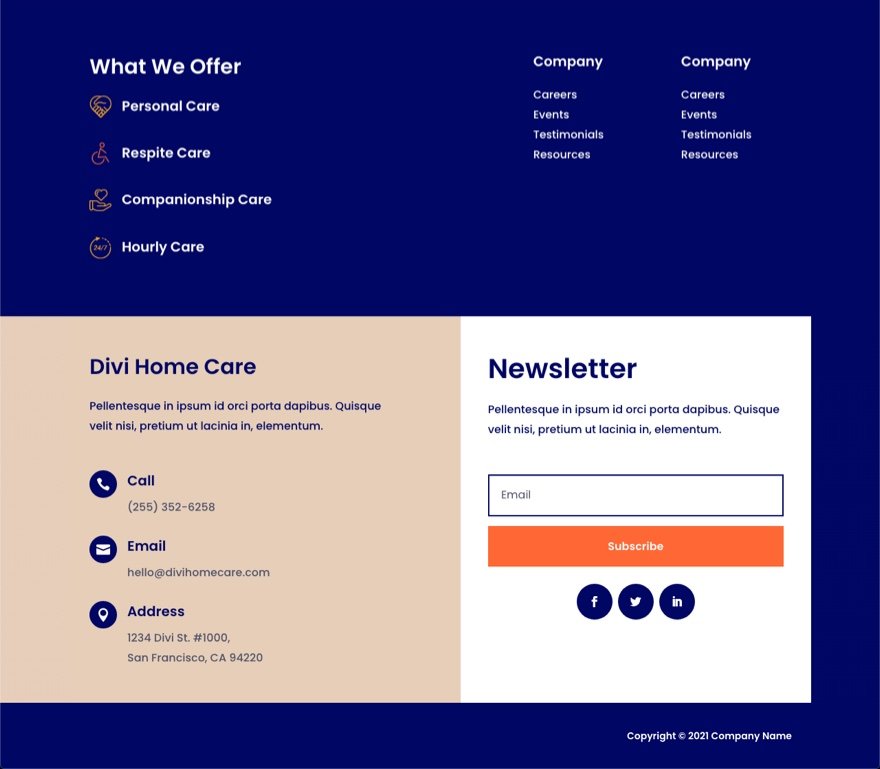 divi home care header footer template