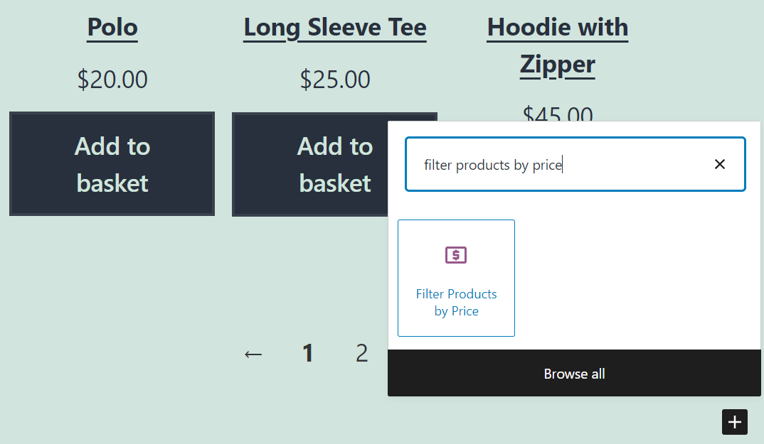 Adding the Filter Products by Price block in WooCommerce