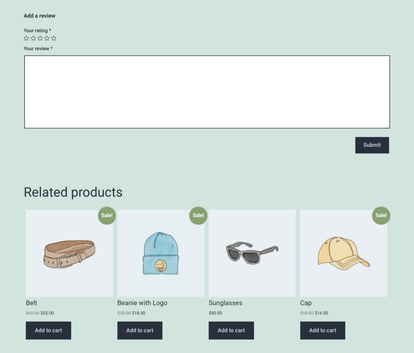 A product review section of a WooCommerce store.