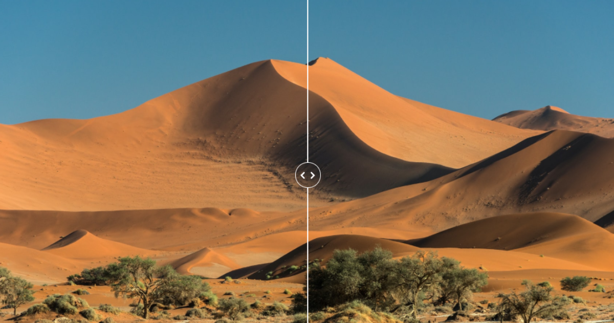 A comparison of desert images before and after lossy compression.