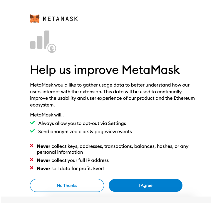 MetaMask - welcome screen