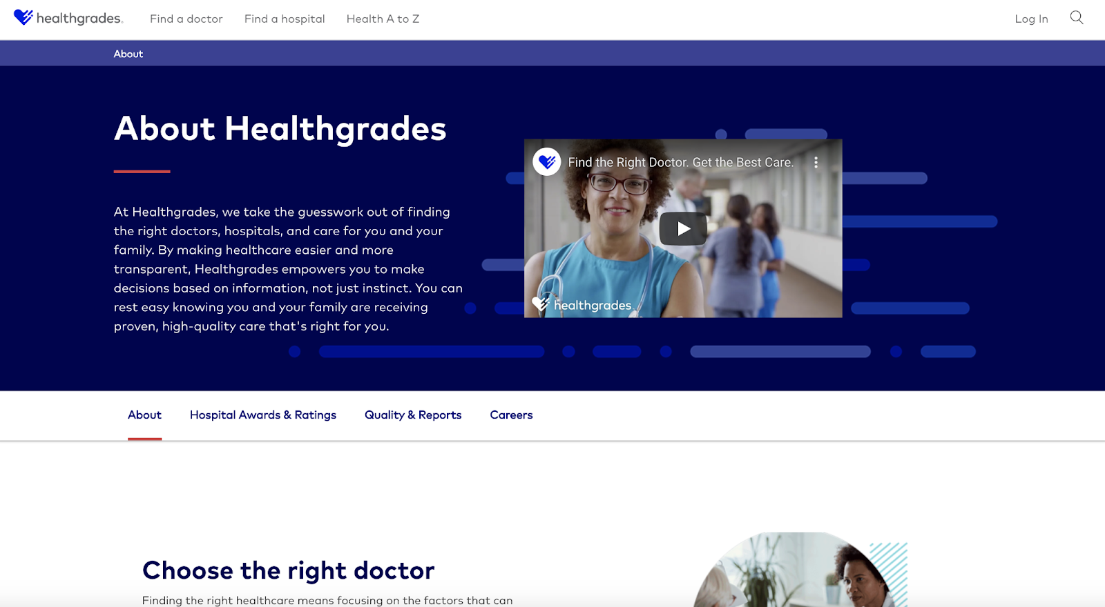 Healthgrades packs its About Us page with plentiful content.
