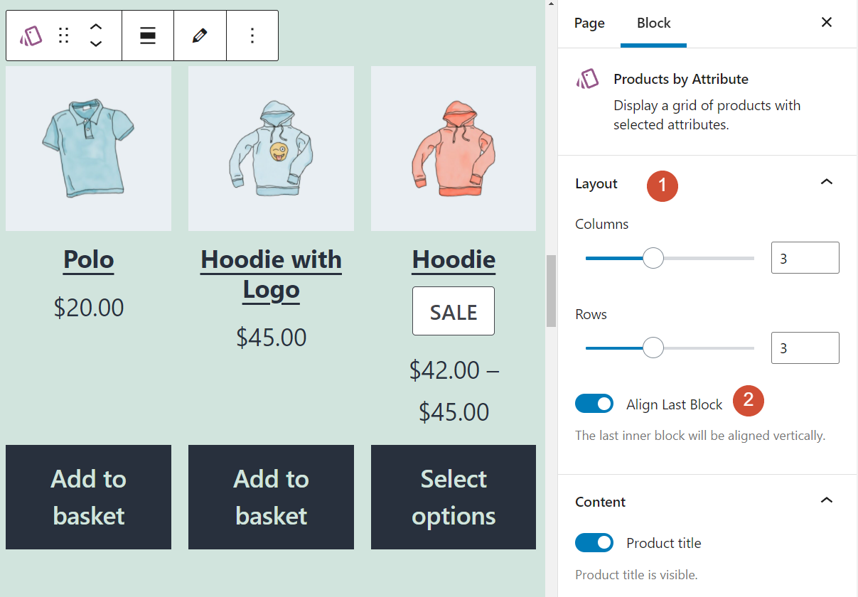 Changing the layout for the Product by Attribute block in WooCommerce