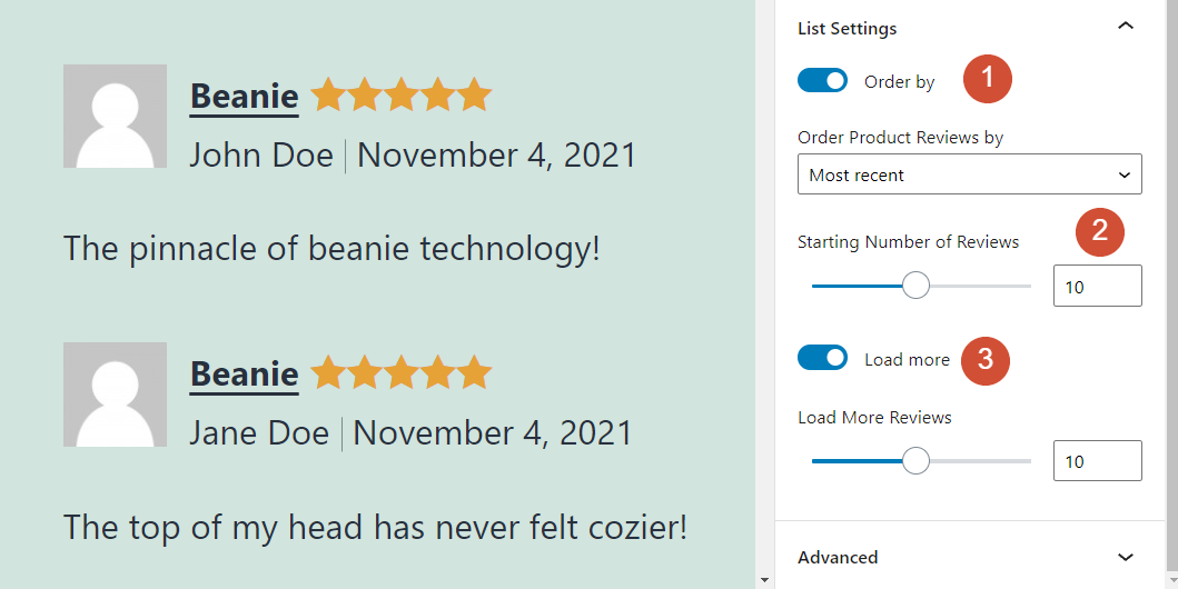 Configuring how many reviews the Reviews by Category block displays