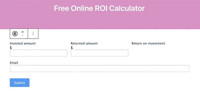ROI calculator preview in the editor