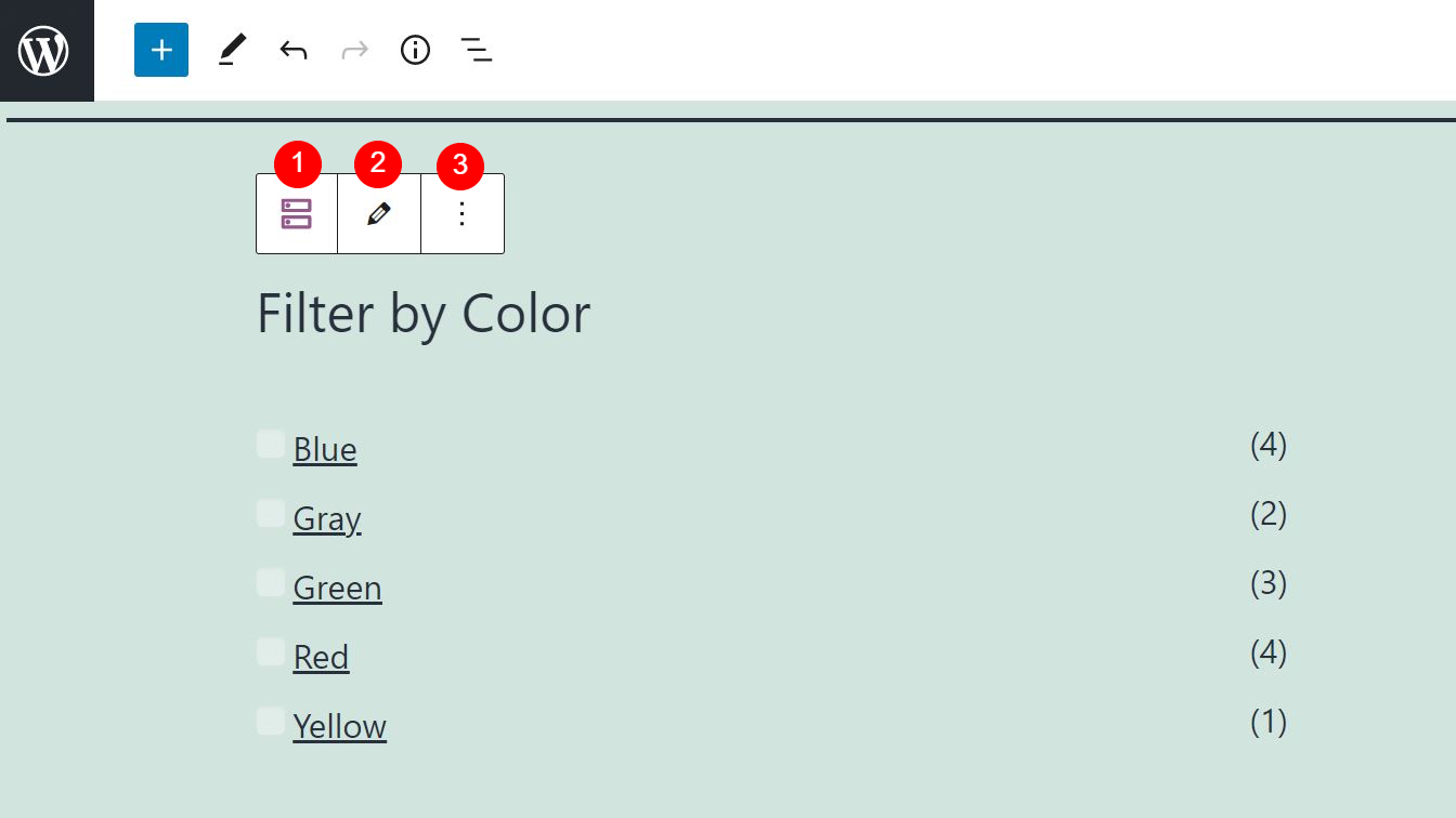Toolbar for Filter Products by Attribute block