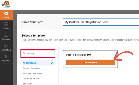User regisration form template