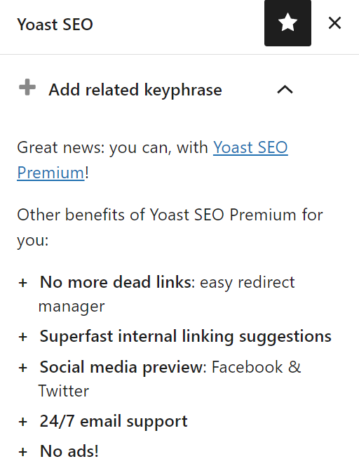 Adding related keyphrases with Yoast SEO. 