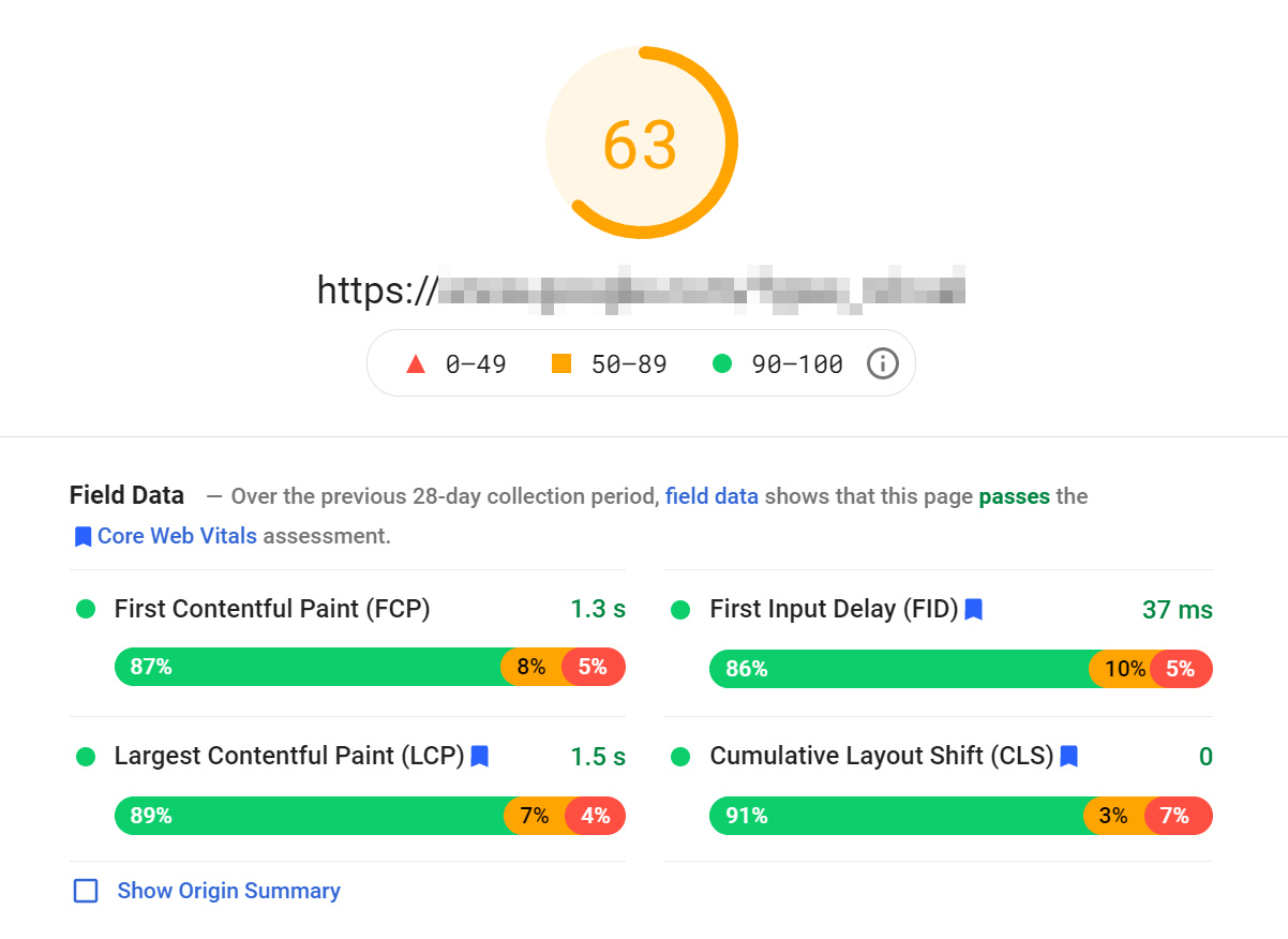 PageSpeed Insights CLS score