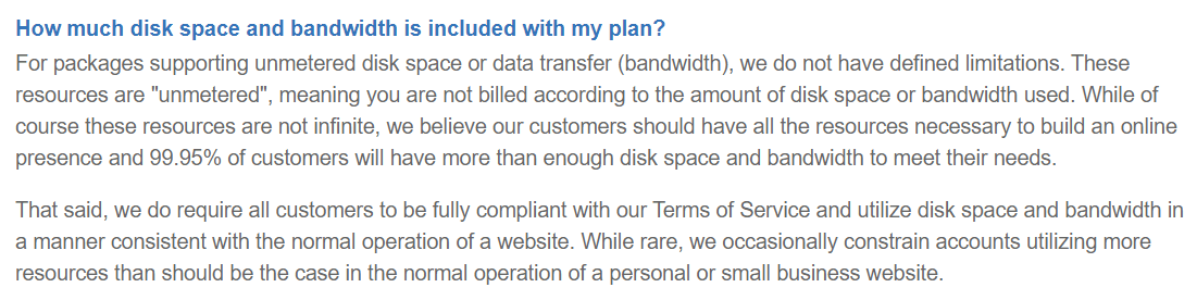 A 'fair use' policy from a hosting provider.