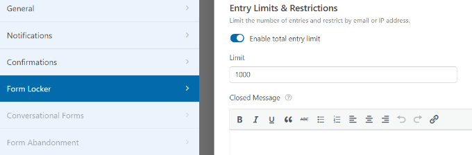 Set form entry limits