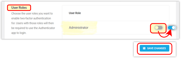 Toggle on Admin user roles.
