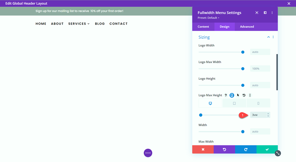 Divi Global Header With Fullwidth Menu Logo Height Desktop