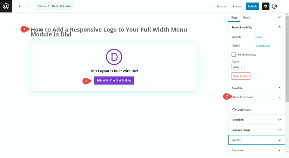 Divi Responsive Logo Full Width Menu Create Page