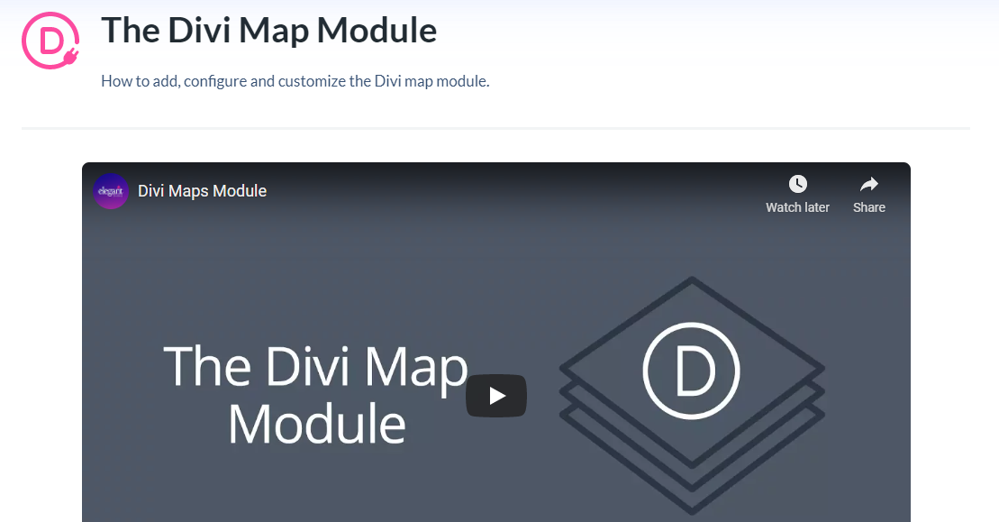 The Divi Map module page