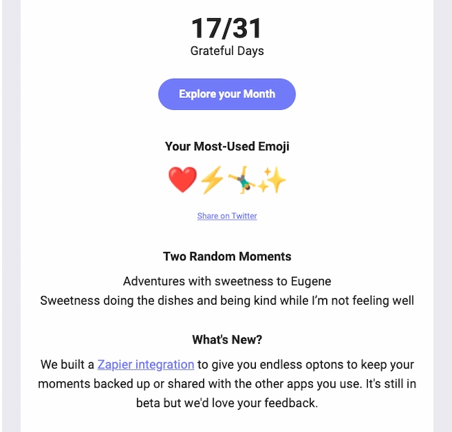 Email personalization example: Happyfeed