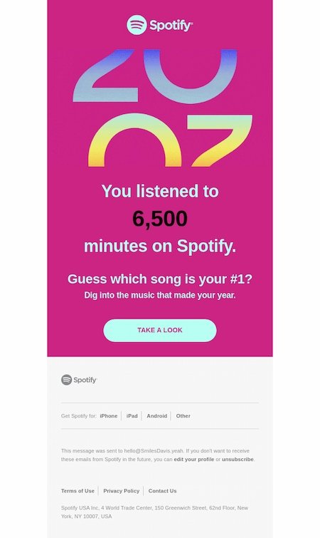 Email personalization example: Spotify