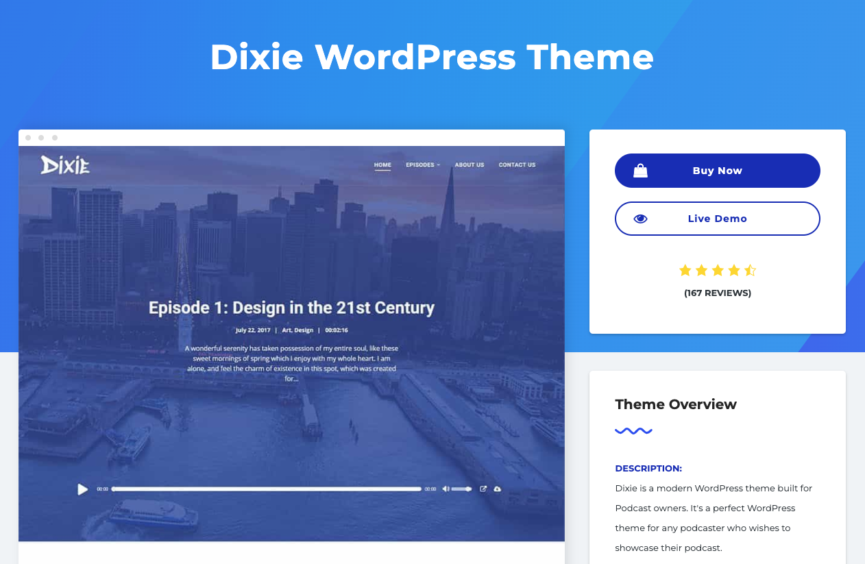 Best Podcast WordPress Theme: Dixie