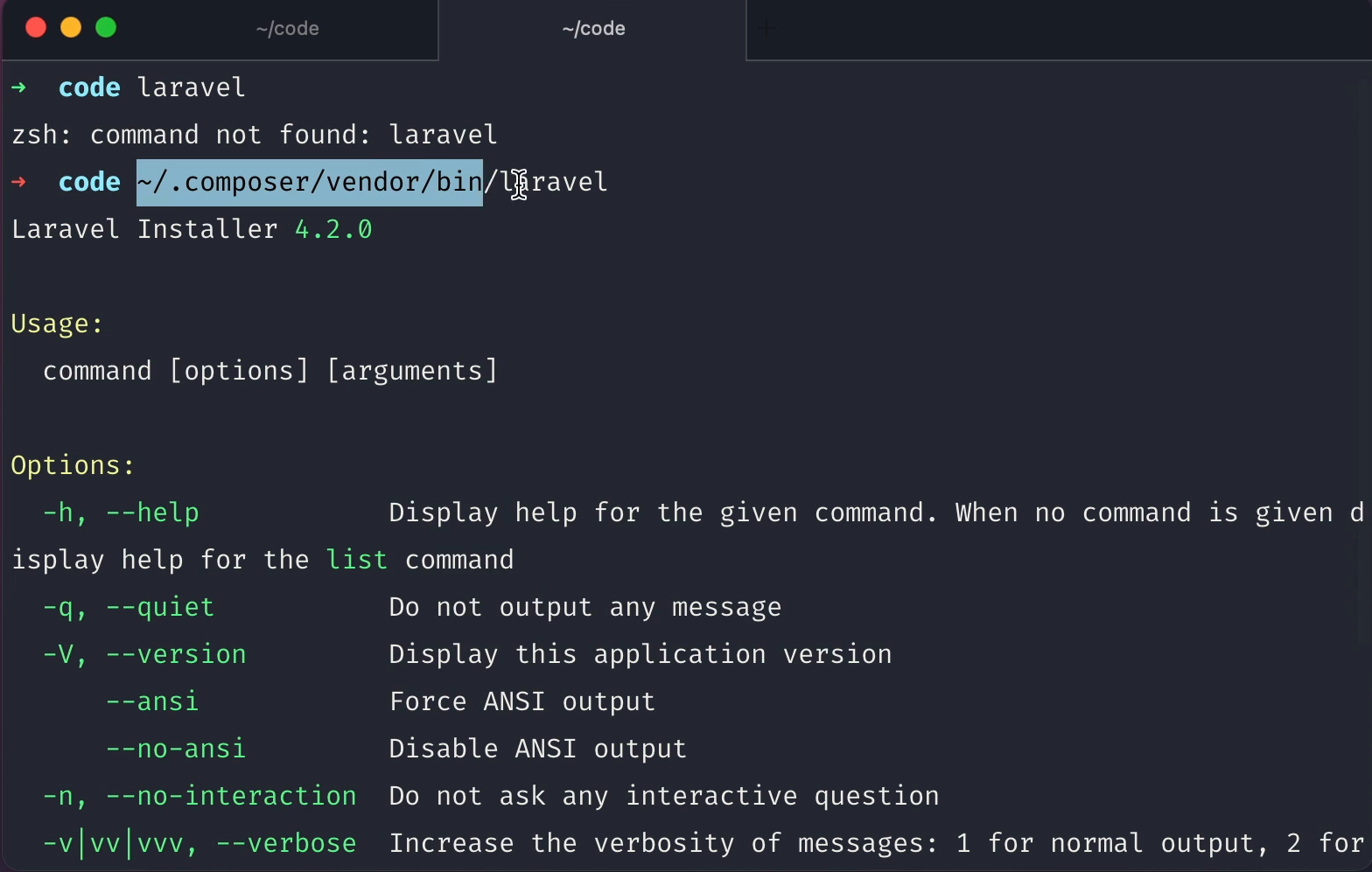 Installing Laravel using the command line