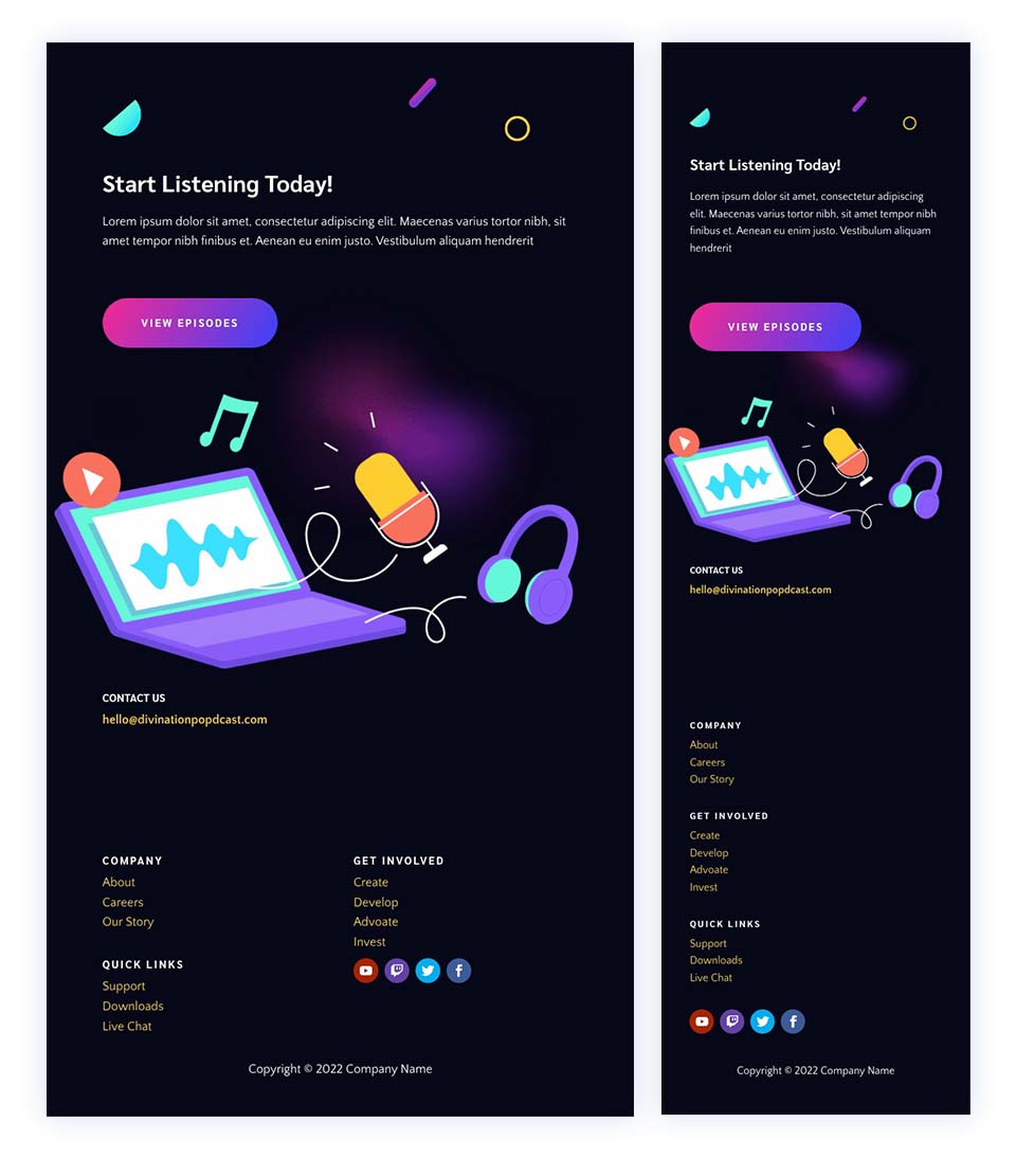 Header & Footer for Divi's Podcaster Layout Pack