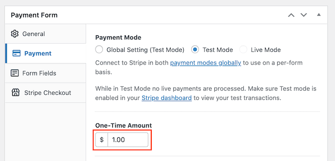 Setting a one time payment